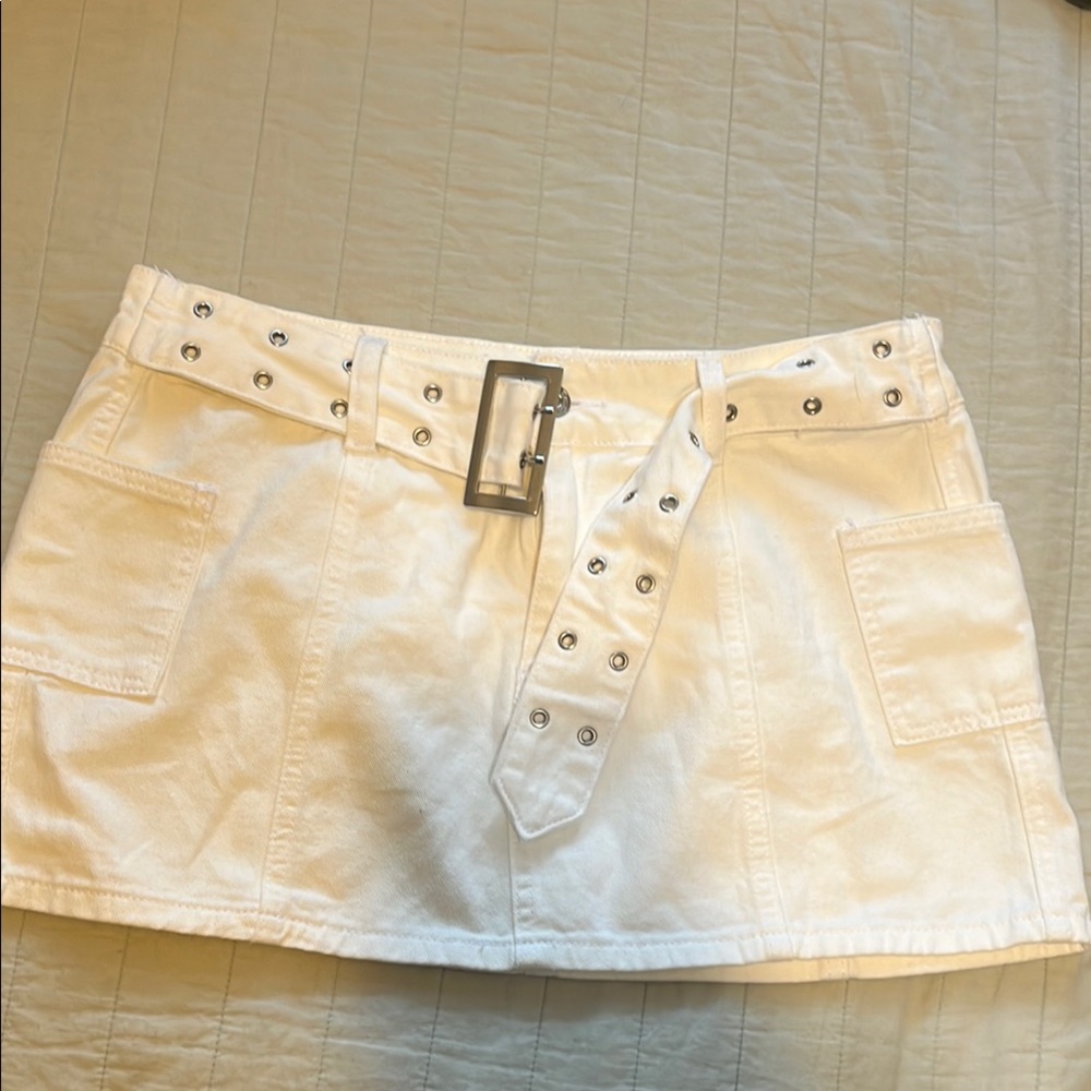 White Mini Skirt with Belt